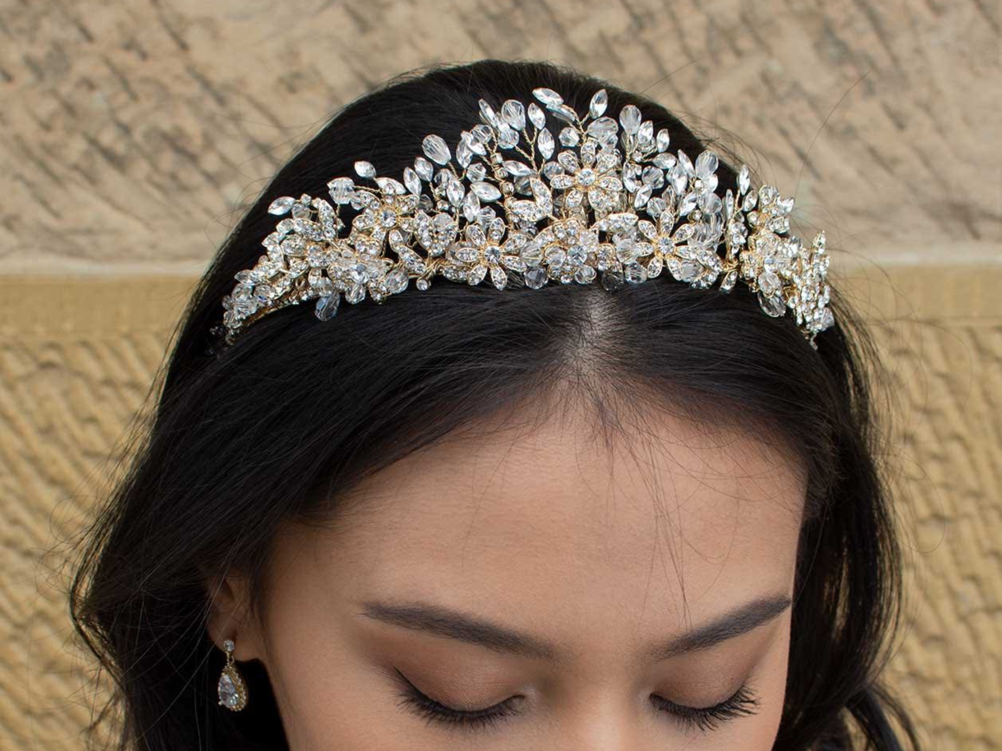 Riley - Modern Crystal Floral Bridal Crown