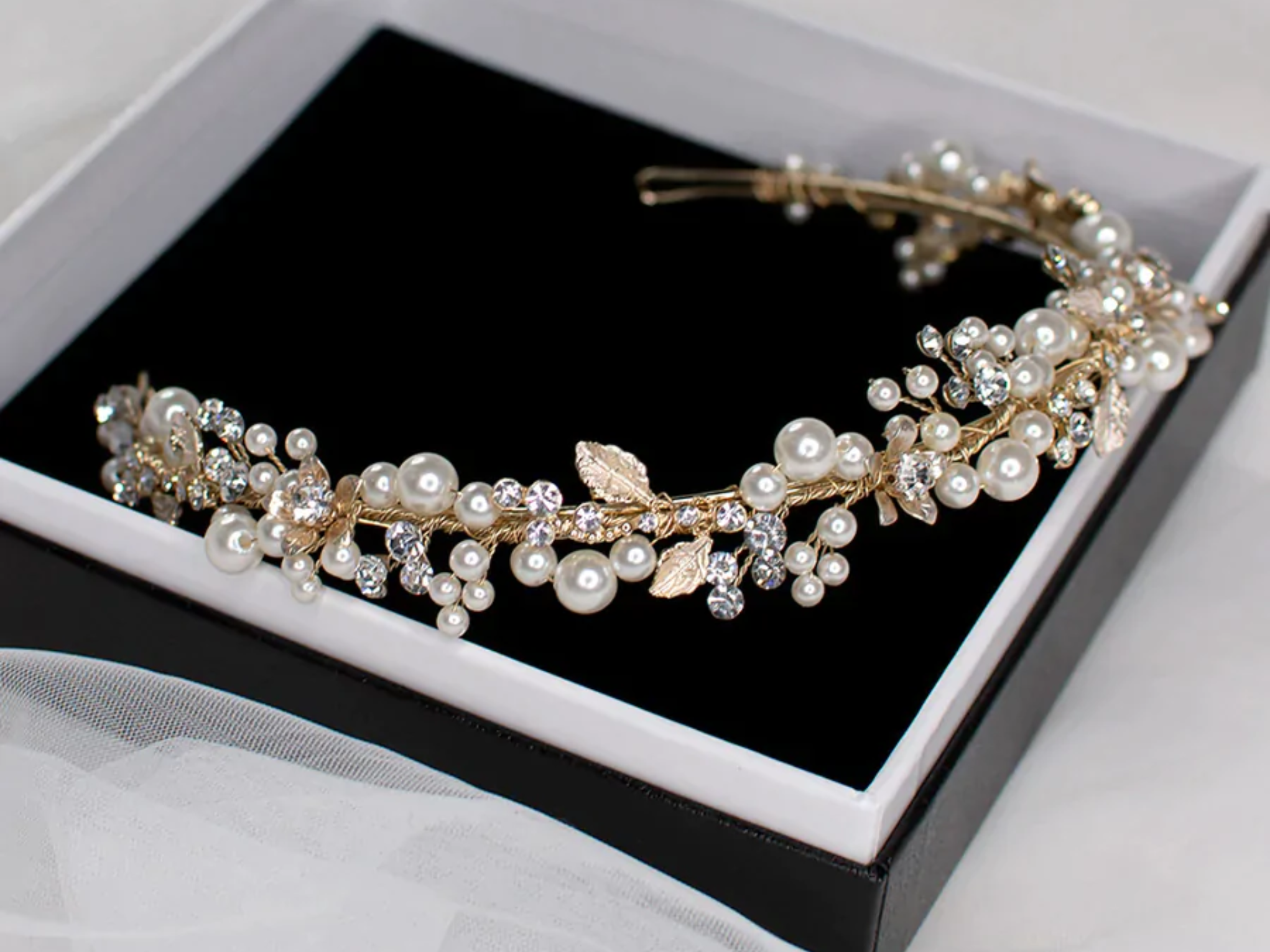 Buy Amelia - Pearl Crystal Delicate Floral Bridal Headband online | The White Collection Australia